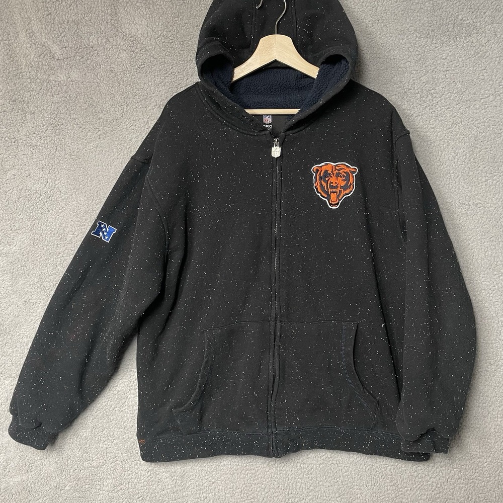 NFL Pro Line Chicago Bears Hoodie Mens XL Black Full Zip Speckled Sherpa Lined